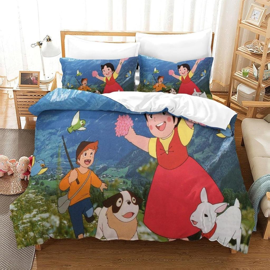 Комплект пододеяльника «Девочка Хайди и семья», Постельный комплект «Хайди — девочка из Альп», наволочка, Украшение спальни для детей и взрослых