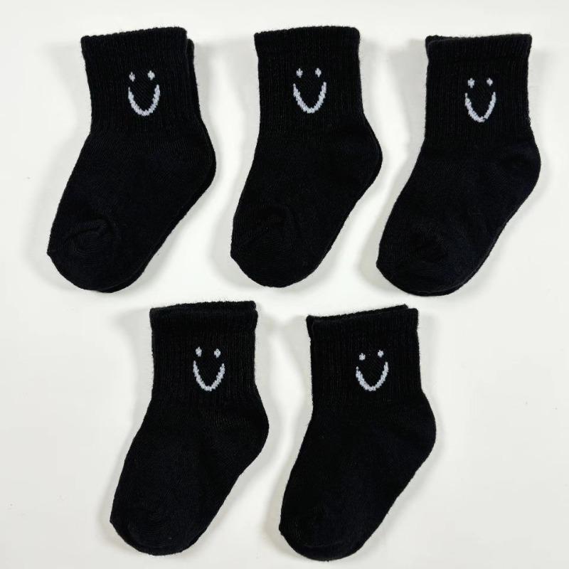 5pairs/set Baby Cartoon Pattern & Solid Color Socks
