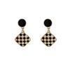 "S925 Silver Needle Geometric Black Checkerboard Earrings - 2023 Light Luxury Design for Women"
