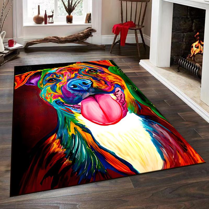 Colorful dog illustration in abstract style Non-slip rug suitable for living room and bedroom sofas
