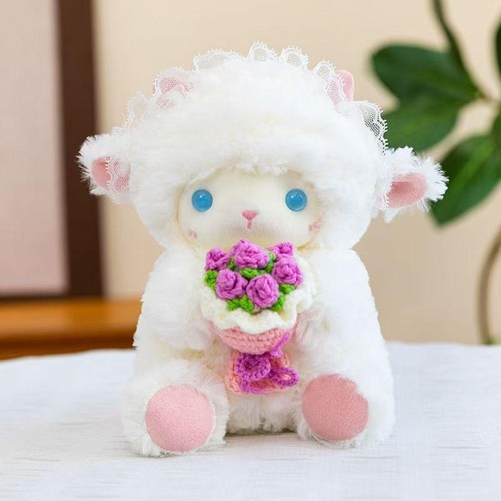 Stuffed Animals Sheep Plush Toy Lace Headband Stuffed Little Sheep Stuffed Lamb Doll Birthday Gift