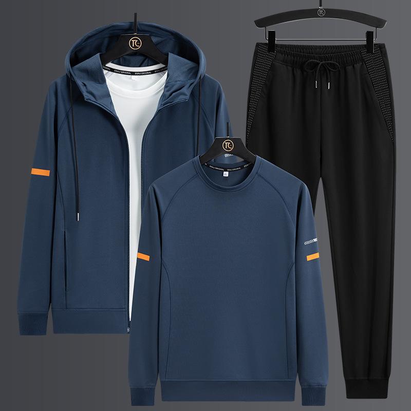 Hooded Long Sleeved Suit Men's Casual Fashion Plus Size Cardigan Jacket Hoodie Long Pants Three Piece Set Men