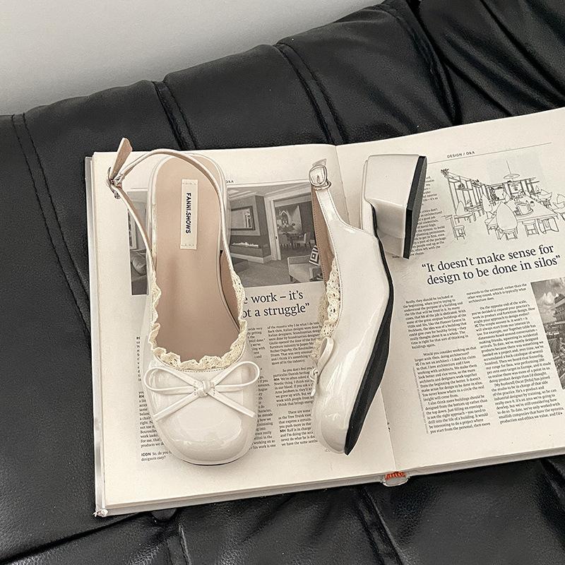 Летние Женские Сандалии Кружево Толстый Каблук Модные Бант-бабочка Женские Закрытый Носок Платье Тонкие Ремешки Бант Мэри Джейн Балетные Сандалии