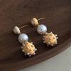 French colorful pearl zircon earrings retro filigree love flower vacation dating commuter atmosphere earrings woman
