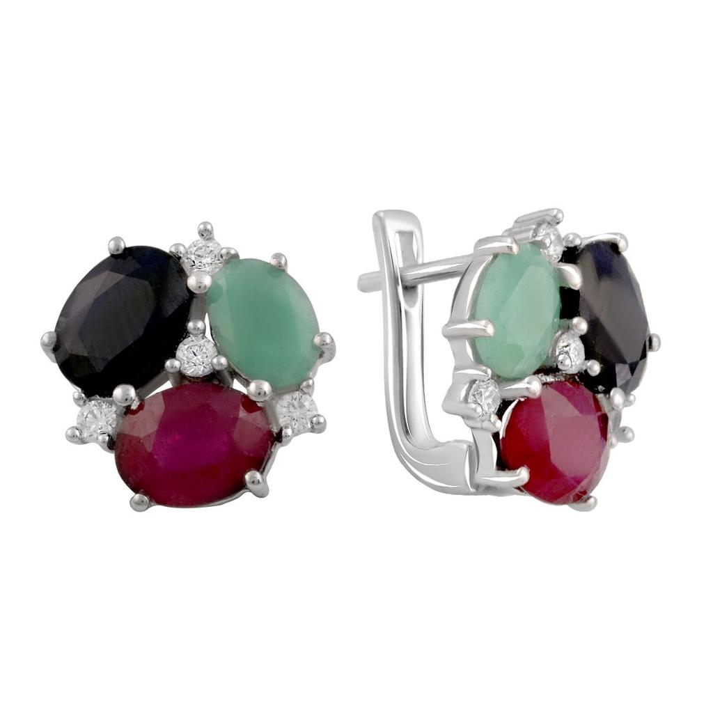 Silver Earrings with 8.696ct Natural Sapphire, Emerald, Ruby (2096610)