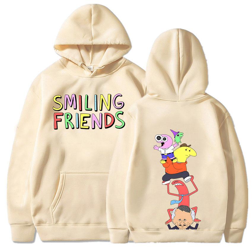 Anime Smiling Friends Print Hoodies Alan Mr.Frog Glep Pim Charlie Mr. Boss Sweatshirts Winter Long Sleeve Hooded Pullovers Men