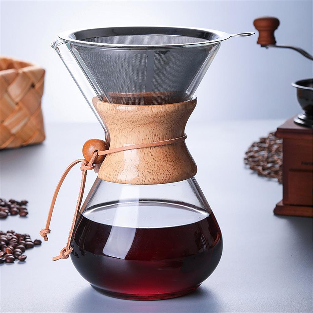 Pour Over Coffee Maker 27oz Paperless Glass Carafe with Stainless Steel Filter Reusable Glass