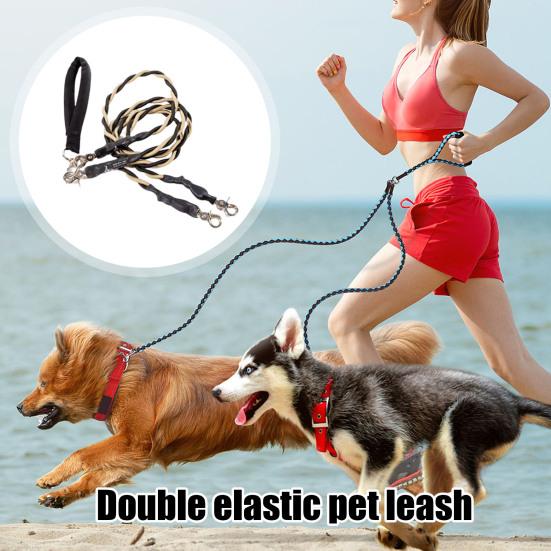 Double Bungee Dog Leash No-Tangle 360-degree Swivel Dual Dog Leash Dog Walking Training Lead Splitter for Medium Large Breeds