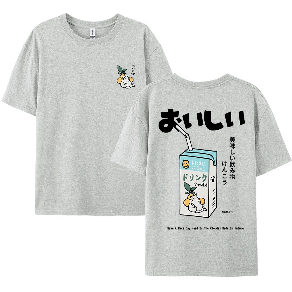 Cute Japanese Cat Print Oversized T-shirt men Women Short Sleeve Loose Casual Tee Shirt Streetwear Tops Cotton Harajuku Clothing