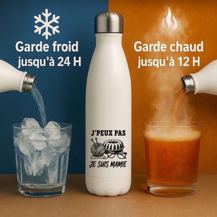Gourde Isotherme J’peux pas je suis Mamie J'peux pas minimaliste | Bouteille Inox Double Paroi 500 ml Froid 24 h Chaud 12 h | Sport