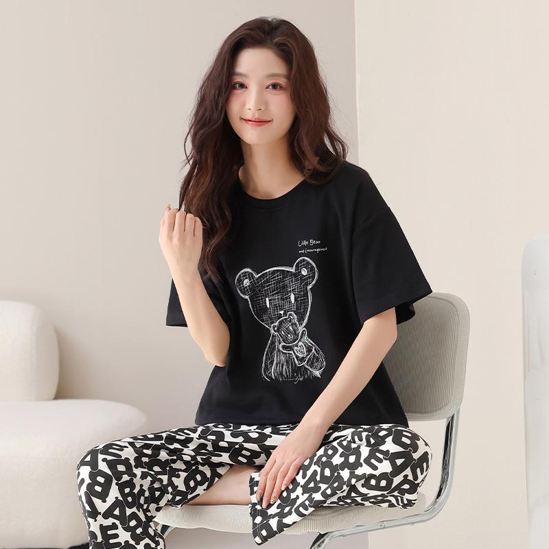 Pabonu Summer Autumn New Simple Black Zebra Pattern Women's Pajama Set HK