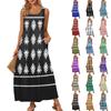 Women's Casual Long-length Sundress Summer Beach Printing Dress Round Neck Sleeveless Loose Sundress