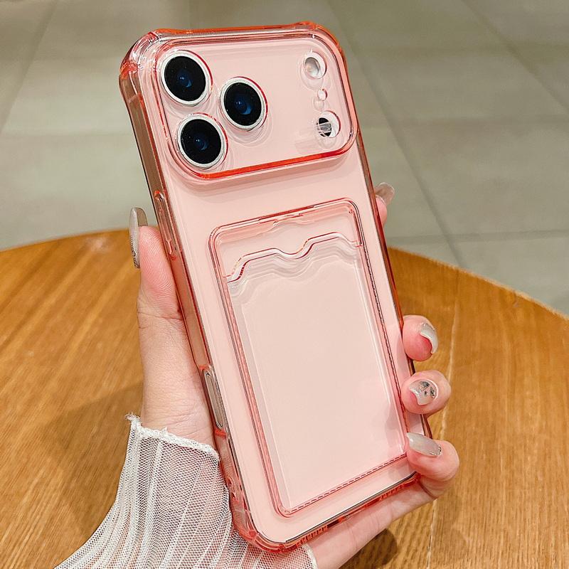 Transparent Card Pocket Case For iPhone 17 Air Pro 16e 16 15 14 13 Pro Max 12 11 Clear Wallet Bag Soft TPU Silicone Phone Cover