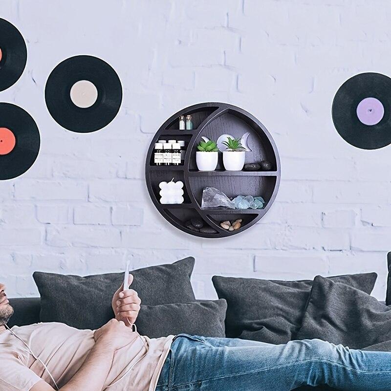 Полка в форме полумесяца для кристаллов, камня, эфирного масла, небольшого растения, готического ведьмовского искусства, настенная полка для комнаты, деревянные подвесные плавающие полки