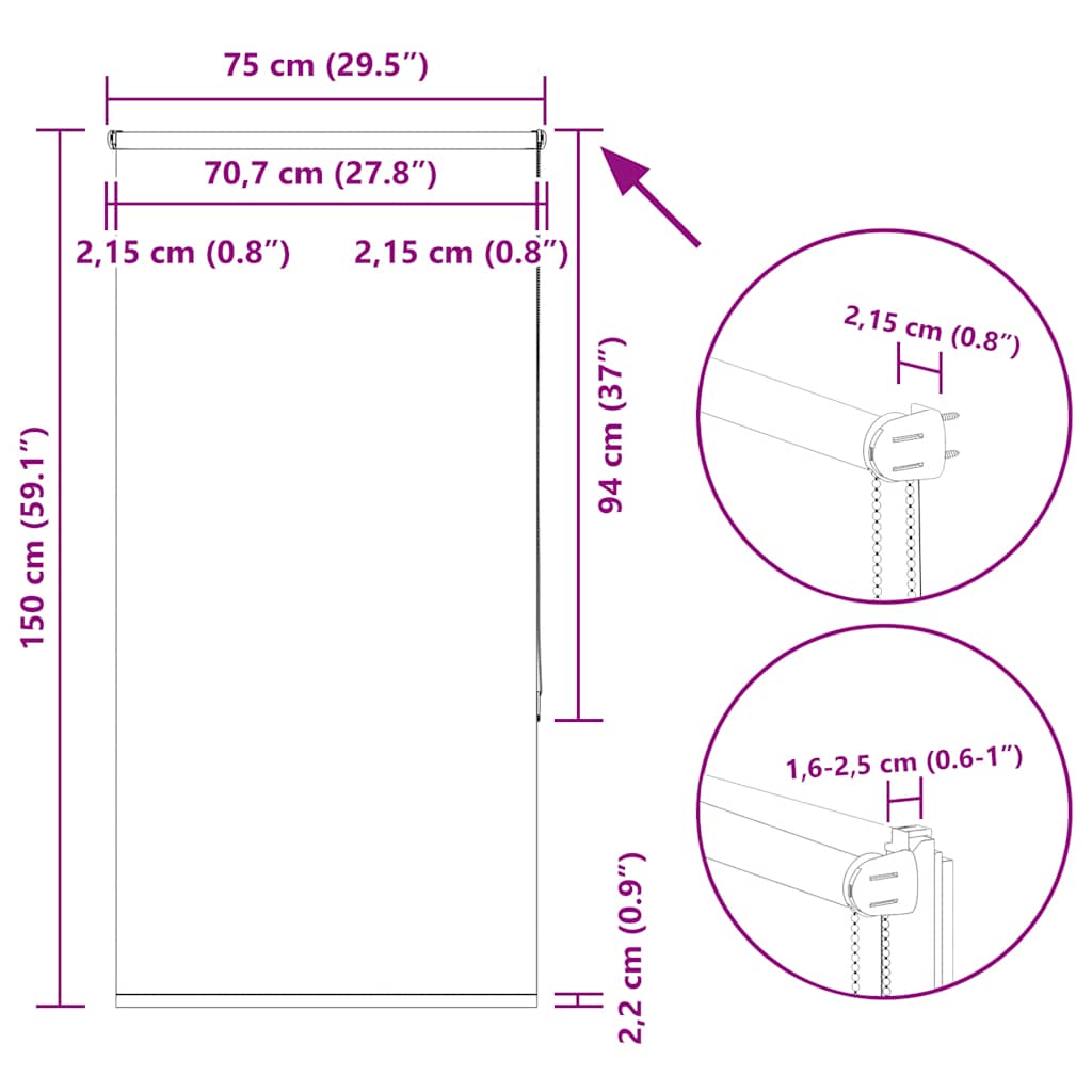 Blackout Roller Blind Beige 75 x 150 cm Fabric Width 70.7 cm Polyester