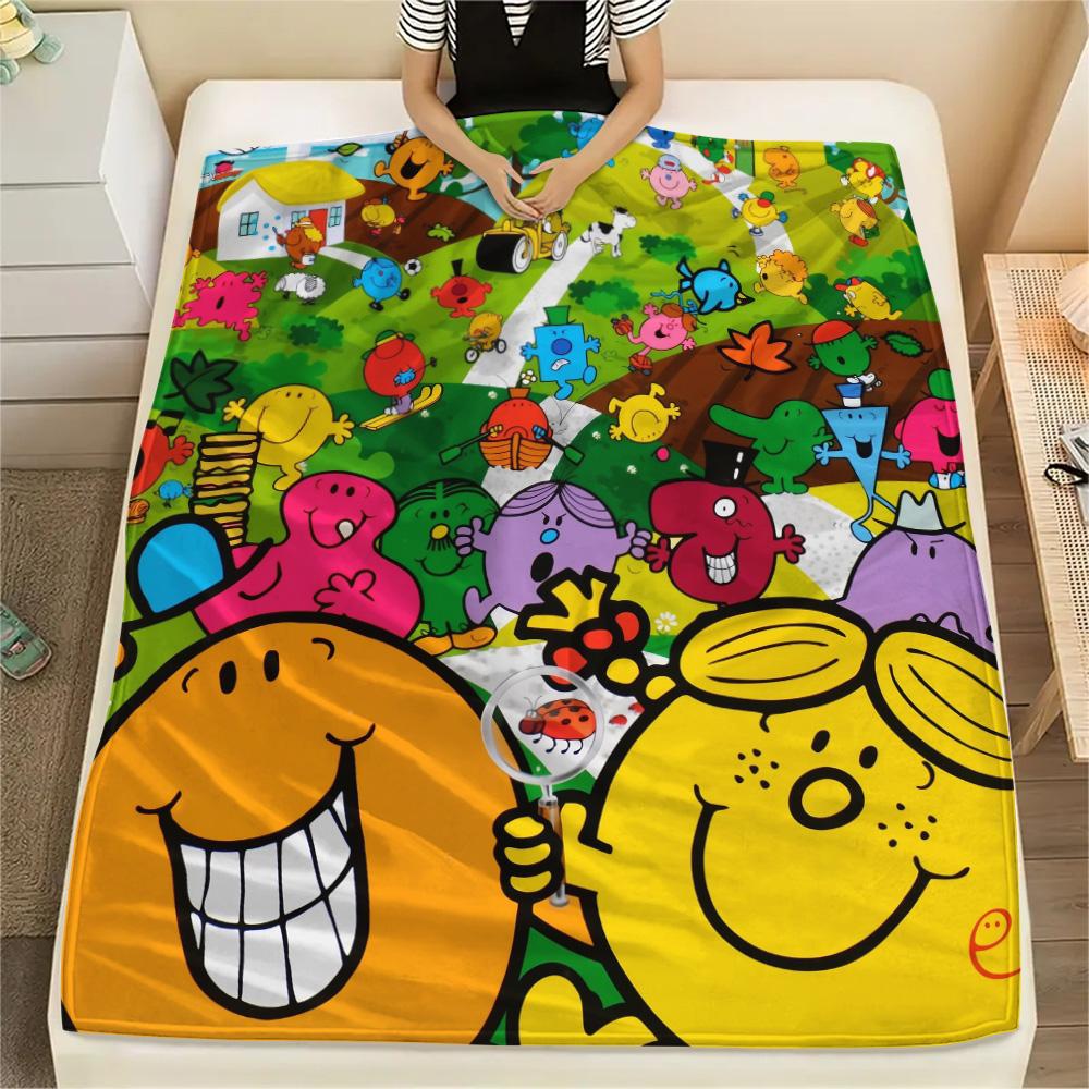 Mr. Men Little Miss Print Flannel Blanket, High quality Comfortable for All Seasons, Home Decor, Warmth and Comfort