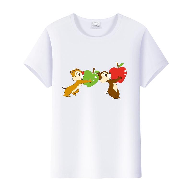 Kawaii Unisex Cartoon Chip 'n' Dale Graphic T-shirt Summer Blouses White Tees Clothes Y2K Tshirt Plus Size Tops