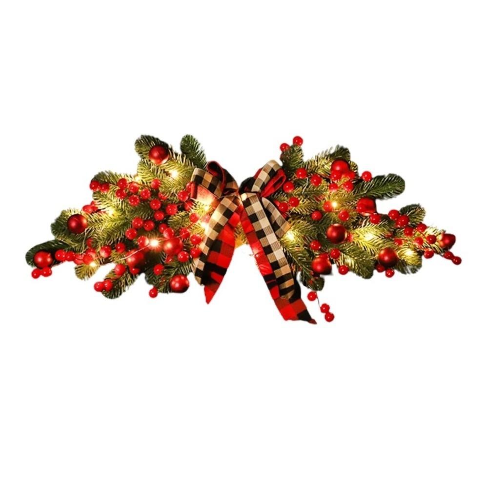 New 70cm Christmas Wreaths Artificial Hanging Door Swag Plaid BowKnot Red Berries Xmas Garlands Home Decor