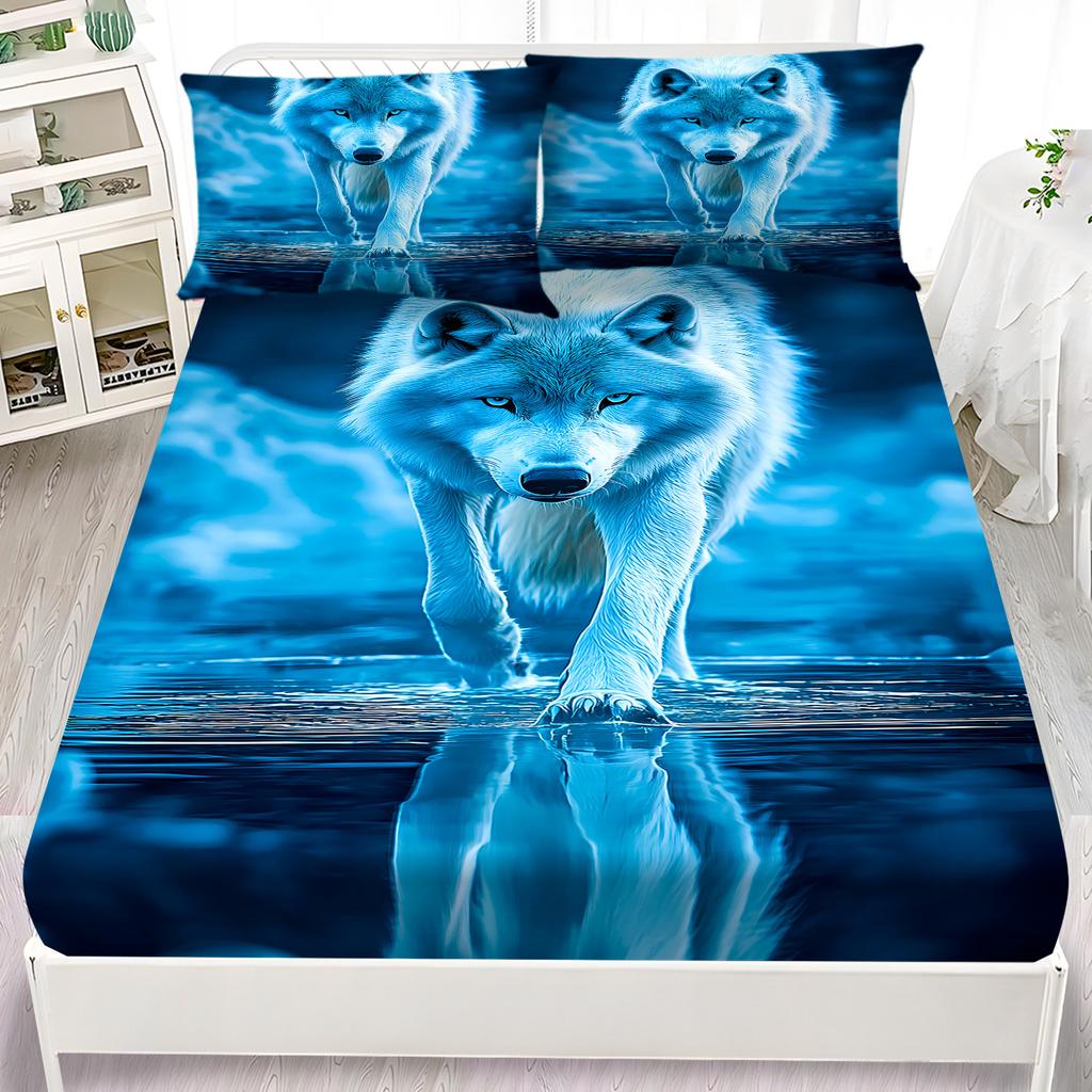 1pc Fitted Sheet Animal Wolf Eagle Lion Cat Cattle Print 100% Polyester Breathable Bedding Set for Home Decor Without Pillowcase