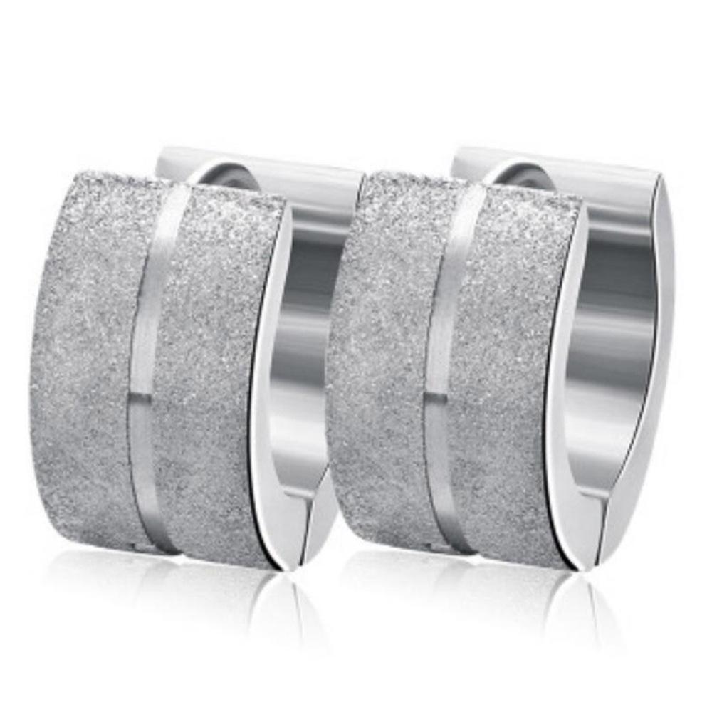 European & American 4MM Black Double Row Frosted Titanium Steel Hoop Earrings