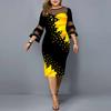 Lady Petticoats Plus Size Women Dress Digital Print Plus Size Temperament Round Neck Bodycon Dress for Wedding