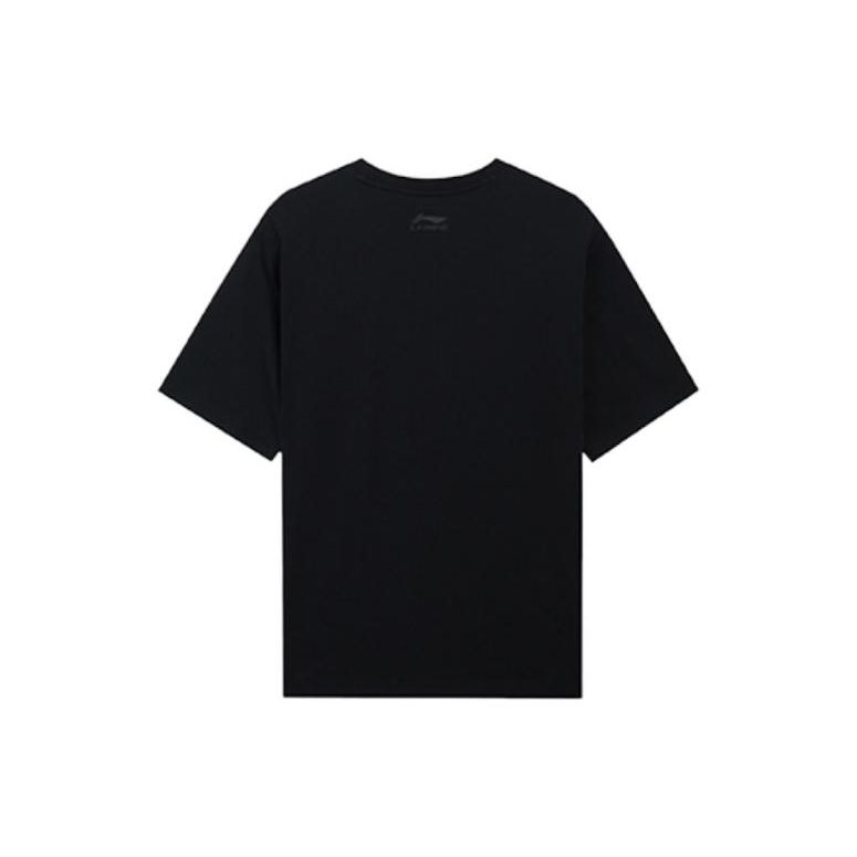 Li Ning Серия спортивной моды Логотип с буквой Пуловер с круглым вырезом и короткими рукавами Футболка унисекс Черный AHSSC35-1