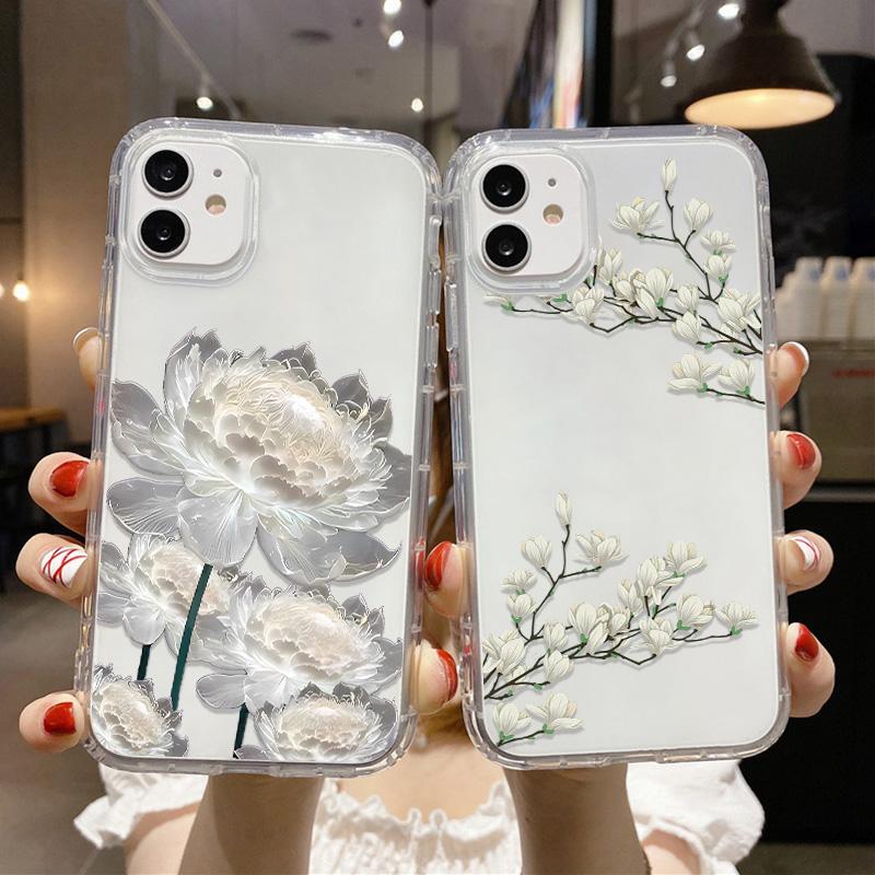 Цветочный чехол для телефона Для For Iphone 17 Чехол Для Iphone 1 13 14 11 12 16 Pro Max 7 8 Plus 12 13 Mini XR SE Мягкий силикон Прозрачная крышка