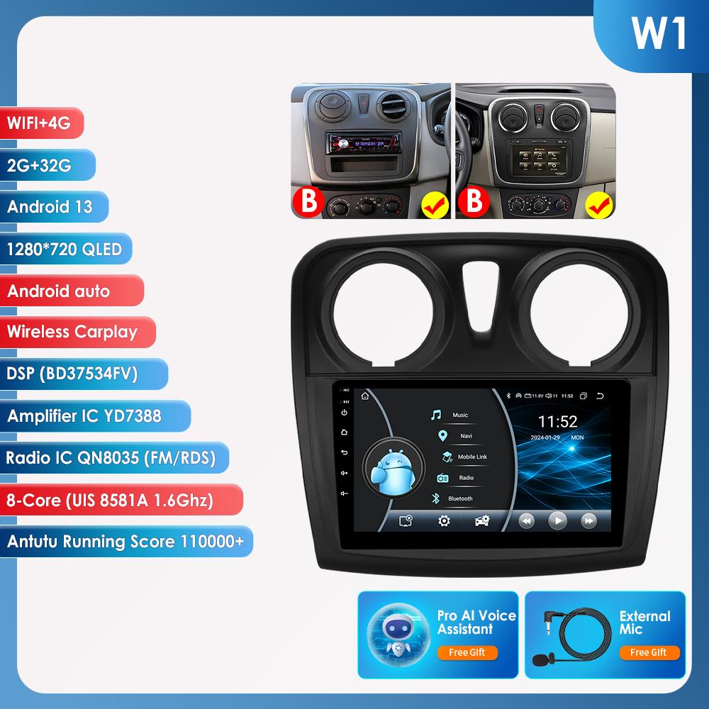 Hizpo Carplay 4G Android 13 автомобильное радио для Renault Logan 2 2014 - 2019 Sandero 2 мультимедийный видеоплеер GPS 2din Автомагнитола 7862 интеллектуальный экран