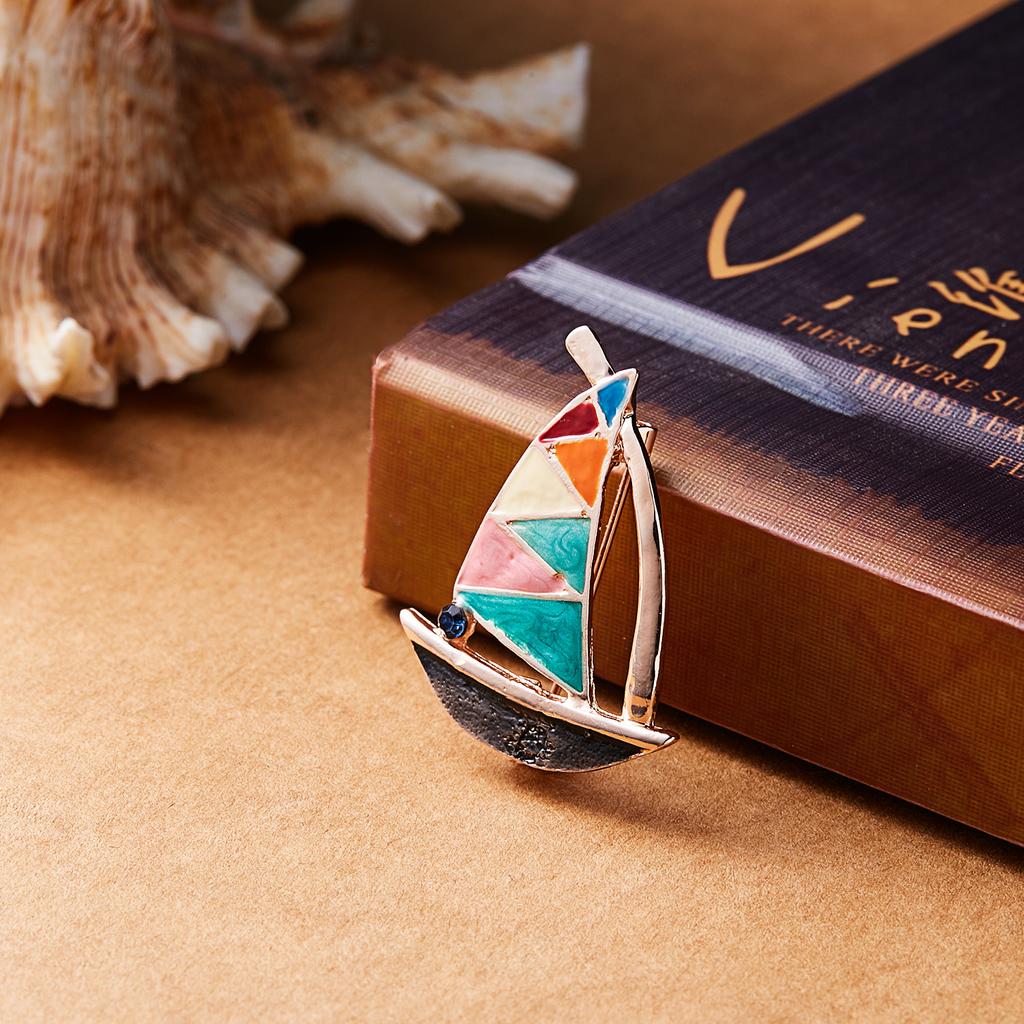 Rinhoo Enamel Sailboat Brooches For Women Fashion Colorful Sailing Boat Party Casual Brooch Lapel Pin Badge Corsage Jewelry Gift
