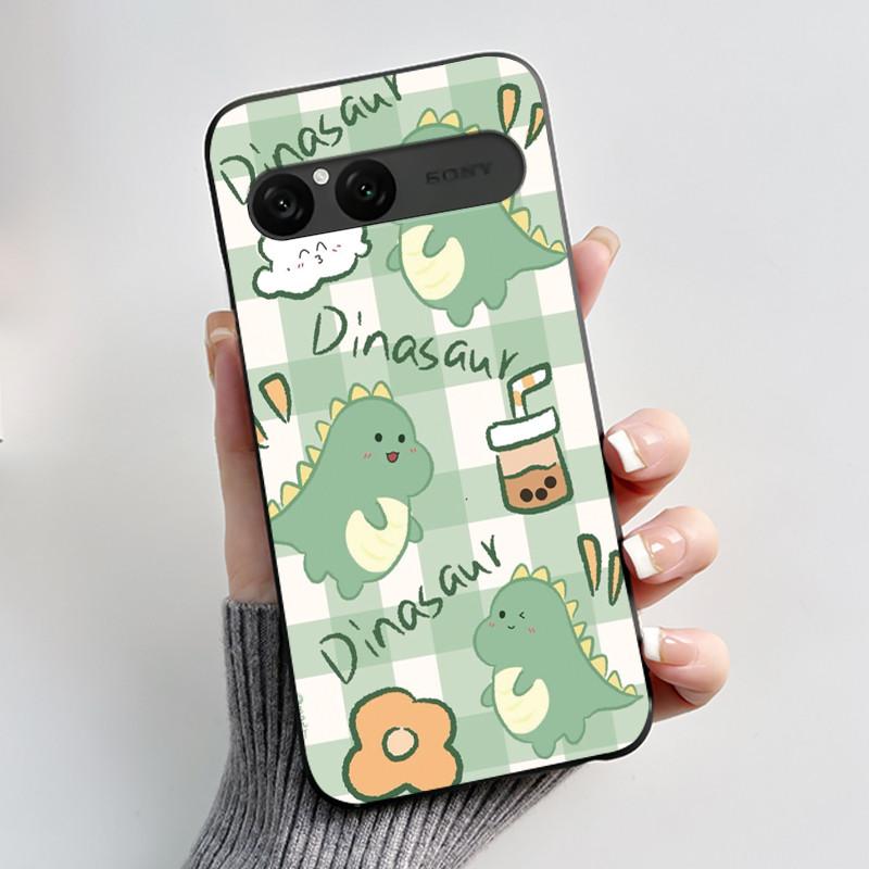 Cute Case For Sony Xperia 10 VII Fundas Capa Printing Shell Protective Cover Soft Silicone Cartoon Black Casing Coque