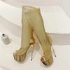 Street Style Sexy Peep Toe Hollow Out Knee-High Boots Woman CRYSTAL Mesh Thin High Heels Nightclub Party Shoes