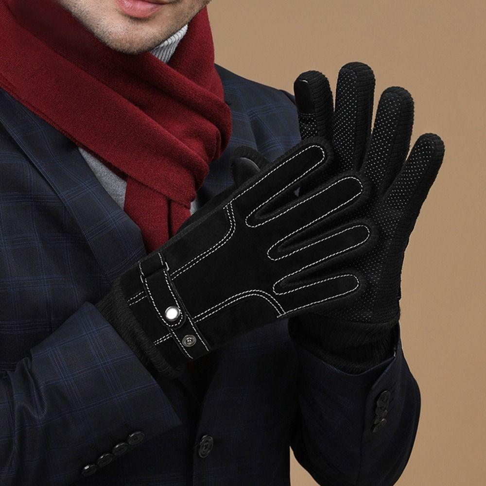 Motorcycle Glove Plush Thicken Suede Non-slip Korean Mittens Men Gloves PU Leather Winter Gloves