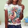 Fashion Womensea Turtle Print T Shirt Funny Casual O-neck Short Sleeves T-shirt Summer Female Tee Shirt