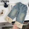 Girls' Velvet Jeans Winter Korean Edition Fashionable Thick Cudged Versatile Wide Leg Straight Leg Pants Trendy