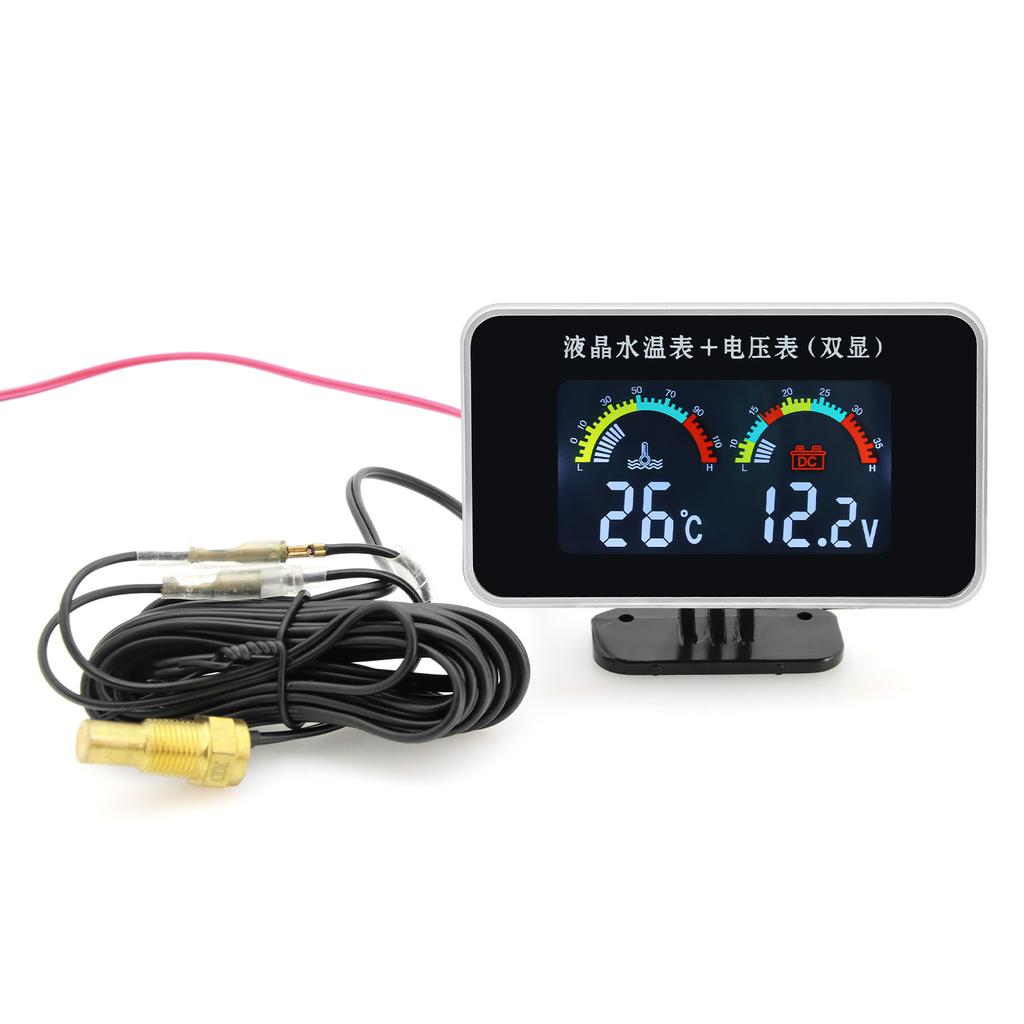 Waterproof LCD Digital Car Truck Voltmeter Water Temp Gauge Temperature Sensor 10mm Temperature Volt Meter 12v Voltage 2 In