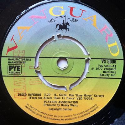 7-дюймовая пластинка PLAYERS ASSOCIATION - Disco Inferno VS5006 Vanguard 1977 UK Soul/Funk б/у