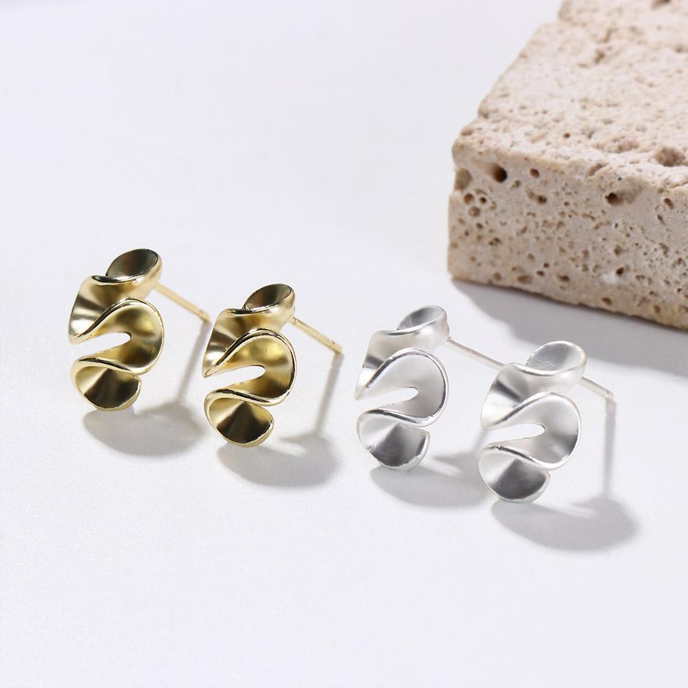 Simple Pleated Stud Earrings 925 Silver Geometric Ear Accessories Women Metal Earrings Party