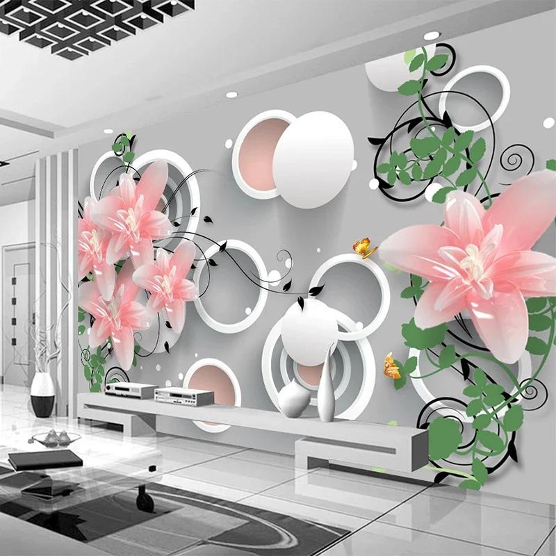 Современные цветы 3d обои шар круг фрески гостиная телевизор спальня домашний декор настенная фреска