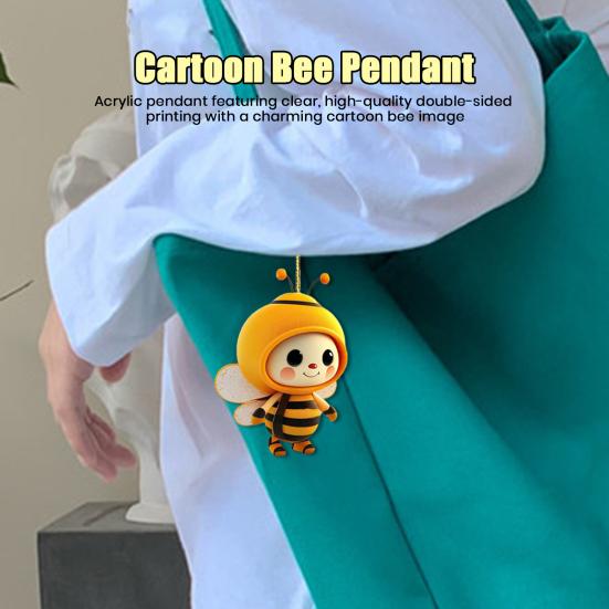 Cartoon Bee Pendant Double-Sided Print Acrylic Craft Handmade Cute Yellow Bee Christmas Tree Ornament for Home Office Car Wall Decoration