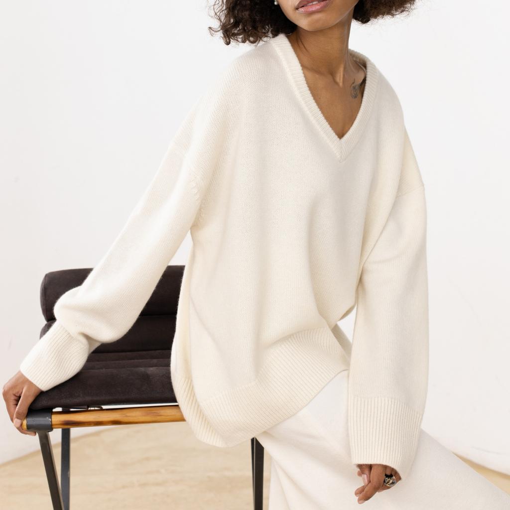 GMXIA Осенне-зимний свитер с V-образным вырезом, свободные длинные рукава