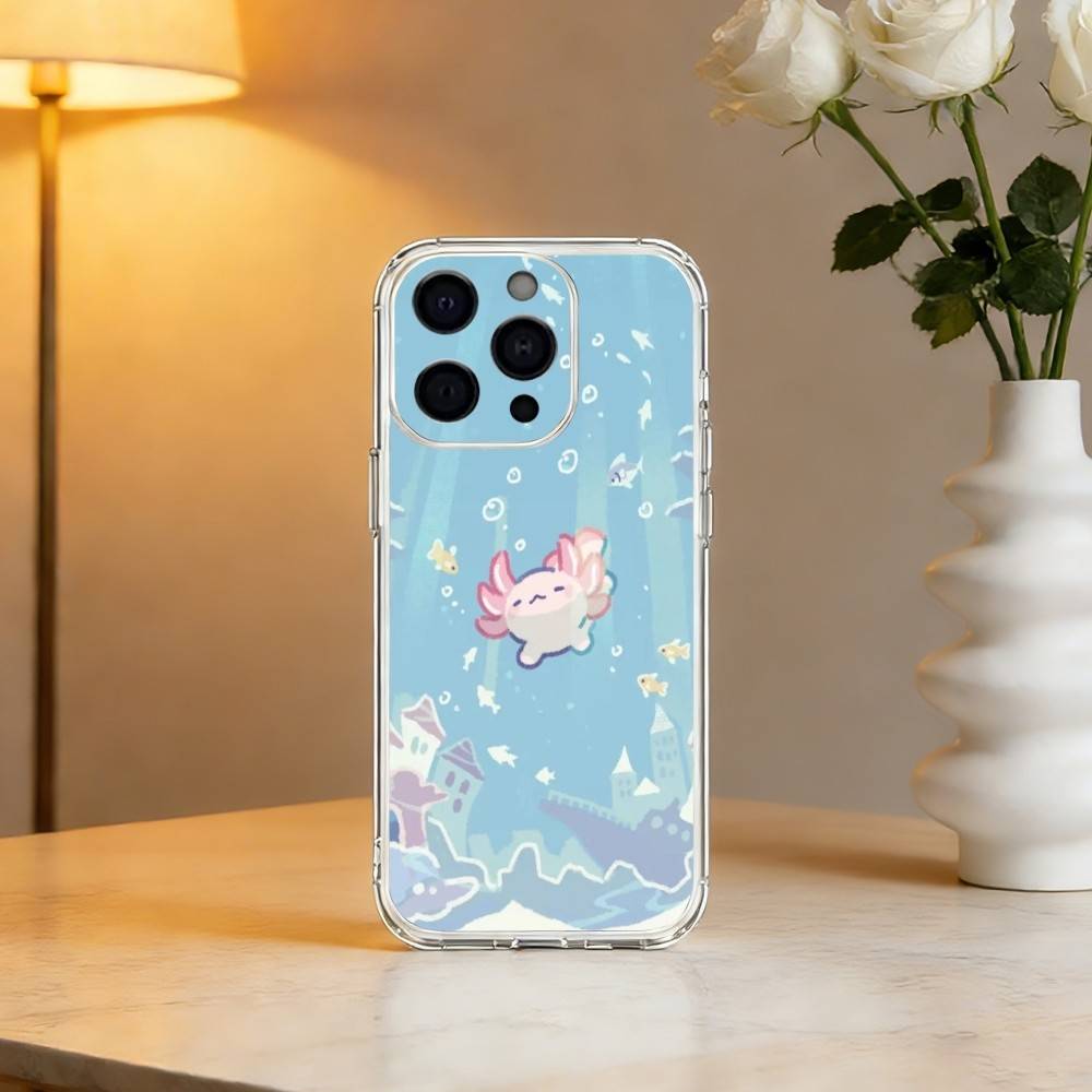 Мультяшный C-Милый A-Аксолотль Чехол для Телефона Для iPhone 17 16 15 14 13 12 11 Mini Pro Max Plus Прозрачный Чехол