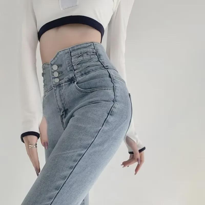 Женские зимние джинсы скинни с высокой талией 2023 года: Теплые, утягивающие, утягивающие брюки-карандаш