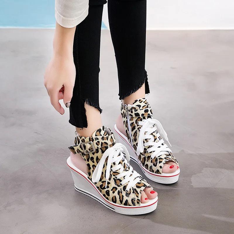 Модные женские босоножки 2024 года на танкетке с каблуком-рыбьим ртом, босоножки на 8 см, повседневные парусиновые туфли на платформе со шнуровкой, женские туфли