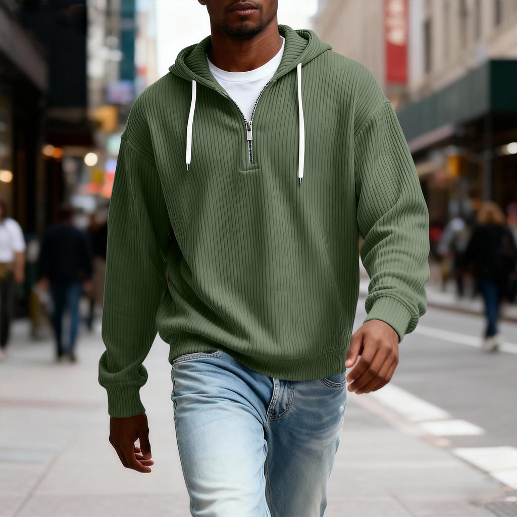 Мужская повседневная однотонная толстовка с капюшоном на молнии, повседневная футболка с длинным рукавом на молнии