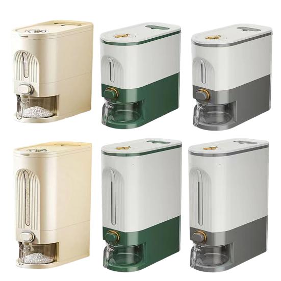 Rice Dispenser with Measuring Cup Large Capacity Clear Visible Airtight Flour Beans Cereal Grains Food Storage Container Kitchen Supplies