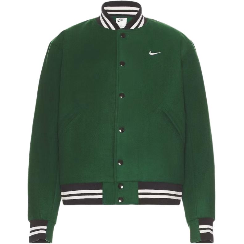 Nike Однобортная бейсбольная куртка в полоску с логотипом, мужская верхняя одежда, зеленая DQ5011-341