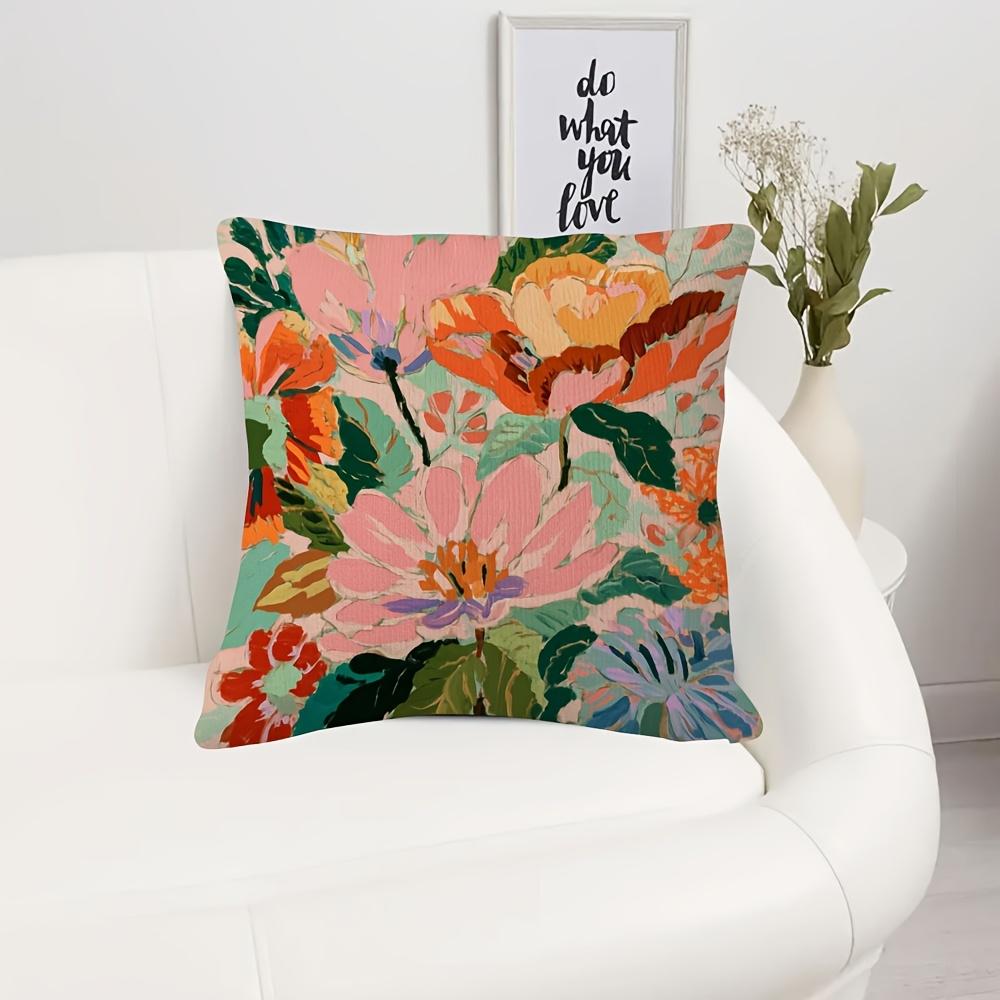 Double Sided Boho Abstract Floral Pillow Cover Colorful Watercolor Flower Print Soft Throw Pillow Case For Home Decor Gift