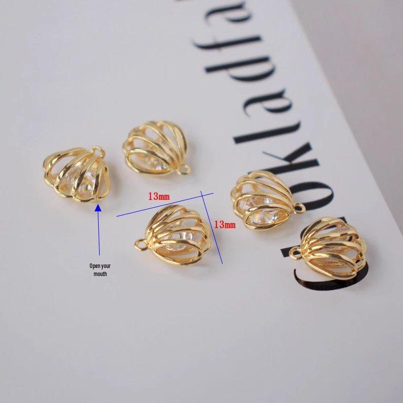 14K Gold-Plated Colorfast Hollow Zircon Seashell Pendant for DIY Scallop Bracelets, Necklaces, and Earrings