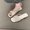 Gentle Fairy Cool Slippers Female Sweet Silk Bow Open-toed Thick Heel Square Heel Sandals