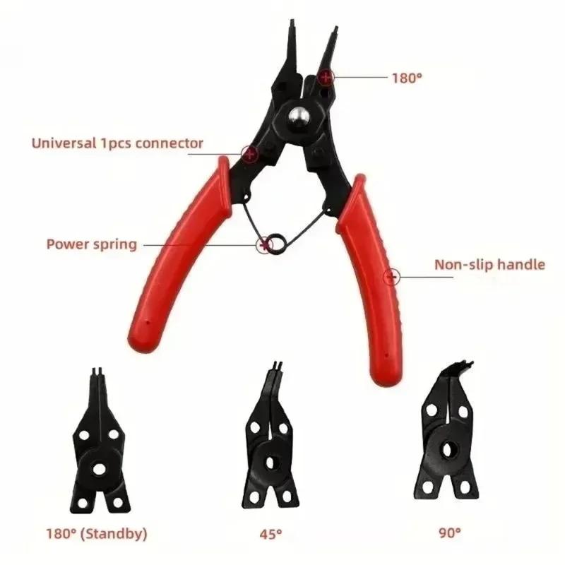 4-In-1 Circlip Pliers Set Snap Ring Pliers Multi Crimp Removable Plier Head Retaining Circlip Pliers Hand Tools Multifunctional